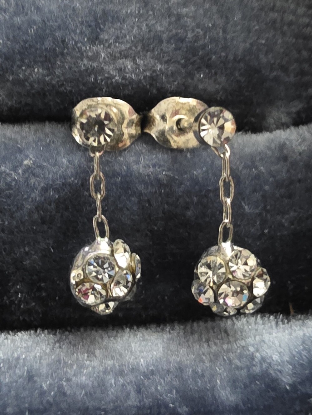 925 Silver Rhinestone Dangle Earrings (Vintage)